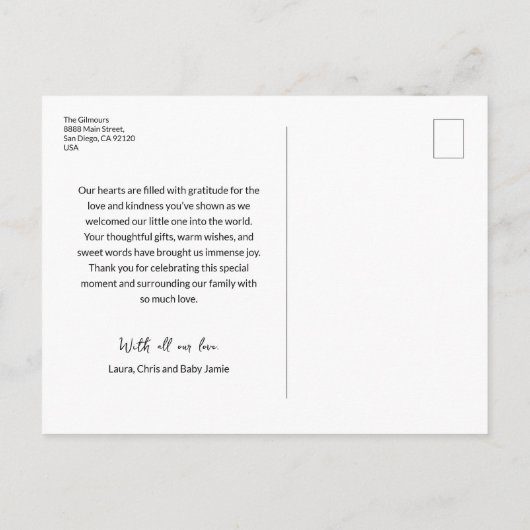 Modern Gold Script Custom 3 foto Baby Dank u Briefkaart (Achterkant)