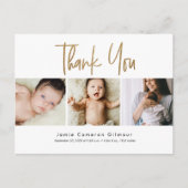 Modern Gold Script Custom 3 foto Baby Dank u Briefkaart (Voorkant)