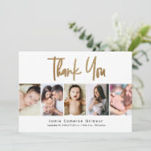 Modern Gold Script Custom 5 foto Baby Bedankkaart (Staand voorkant)