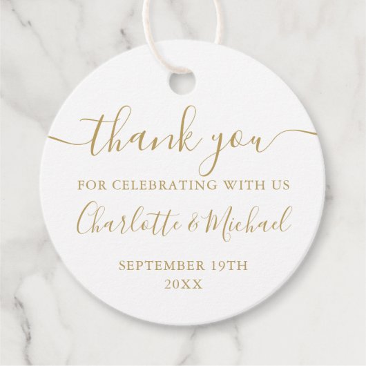 Modern Gold Script Dank u voor uw bruiloft Bedankjes Labels (Voorkant)