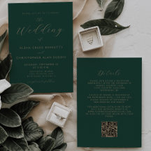 Modern Gold Script Emerald Green QR Code Wedding