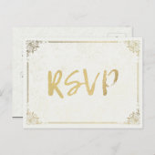 Modern Gold Script Floral Lijst Wedding RSVP Antwo Uitnodiging Briefkaart (Voorkant / Achterkant)