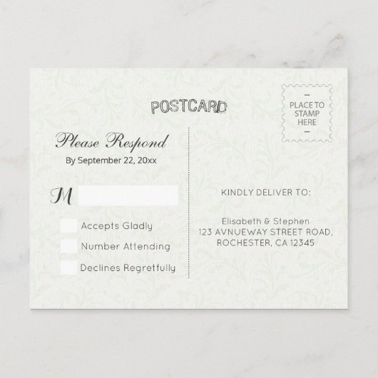 Modern Gold Script Floral Lijst Wedding RSVP Antwo Uitnodiging Briefkaart (Achterkant)