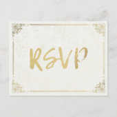 Modern Gold Script Floral Lijst Wedding RSVP Antwo Uitnodiging Briefkaart (Voorkant)