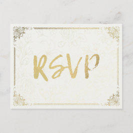 Modern Gold Script Floral Lijst Wedding RSVP Antwo Uitnodiging Briefkaart