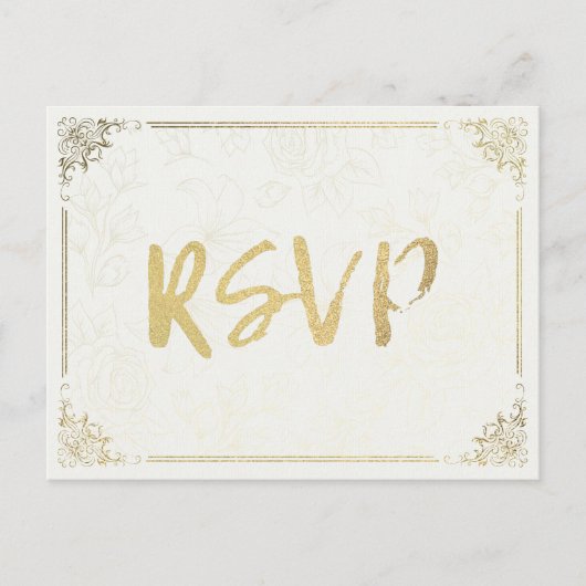 Modern Gold Script Floral Lijst Wedding RSVP Antwo Uitnodiging Briefkaart (Voorkant)