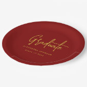 Modern Gold Script Graduation Party Red Custom Papieren Bordje (Gekanteld)