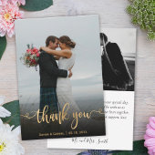 Modern Gold Script Hand Lettered Weddenfoto Bedankkaart