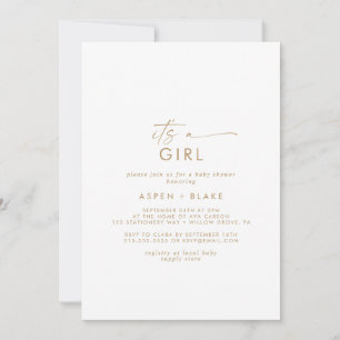 Modern Gold Script Het is een meisje Baby shower Kaart
