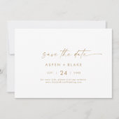 Modern Gold Script horizontaal sparen de Datum Save The Date (Voorkant)