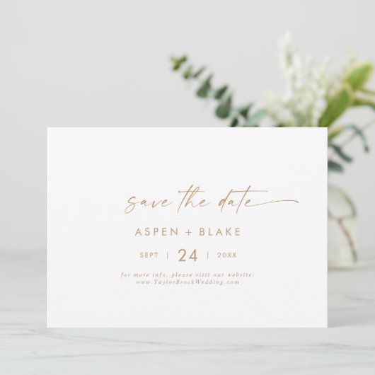 Modern Gold Script horizontaal sparen de Datum Save The Date (Staand voorkant)