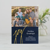 Modern Gold Script Joy Holiday Photo Card Folie Feestdagenkaart (Staand Voorkant)