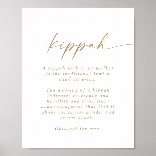 Modern Gold Script Kippah Sign Poster (Voorkant)