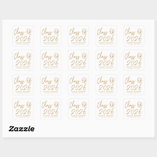 Modern Gold Script Klasse van 2025 Afstuderen Vierkante Sticker (Vel)