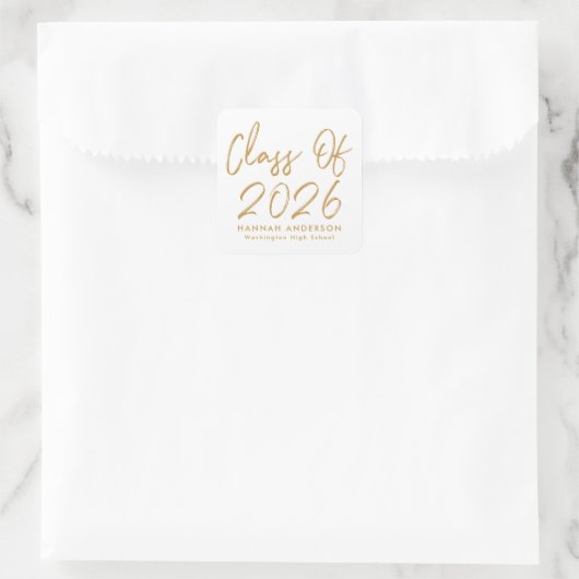 Modern Gold Script Klasse van 2025 Afstuderen Vierkante Sticker (Tas)