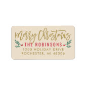 Modern Gold Script Merry-kerstretouradres Etiket (Voorkant)