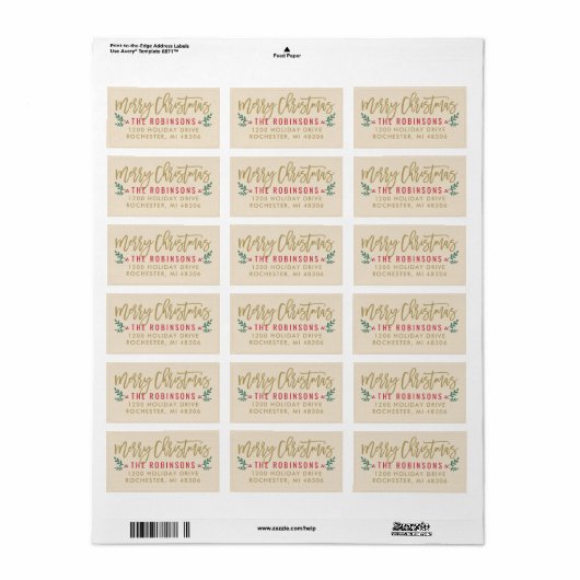 Modern Gold Script Merry-kerstretouradres Etiket (Full Sheet)