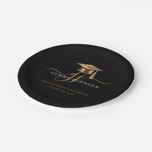 Modern Gold Script Minimalistisch Afstuderen Zwart Papieren Bordje (Gekanteld)