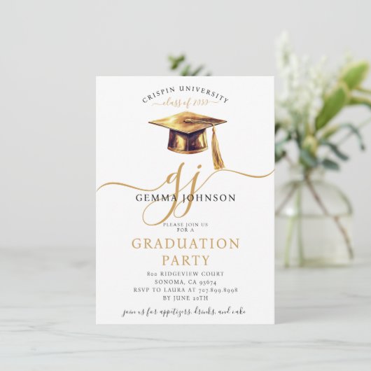 Modern Gold Script Minimalistische Graduation Part Kaart (Staand voorkant)