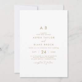 Modern Gold Script Monogram Weddenschap Kaart