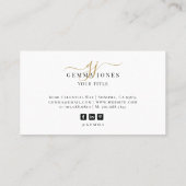 Modern Gold Script Monogram Zwarte Naam Visitekaartje (Achterkant)