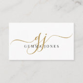 Modern Gold Script Monogram Zwarte Naam Visitekaartje (Voorkant)