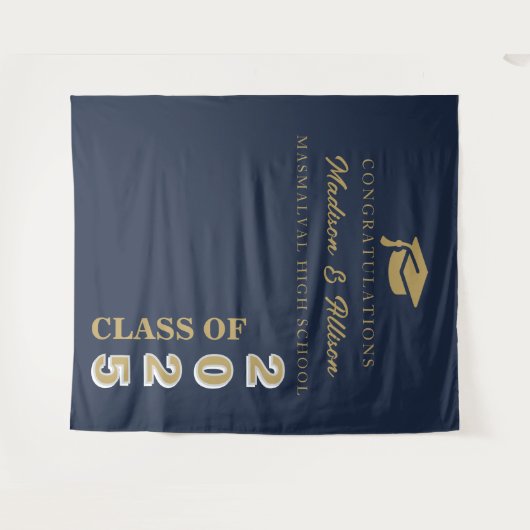Modern Gold Script Navy Blue Twin Afstuderen Wandkleed (Voorkant (horizontaal))