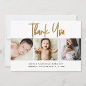 Modern Gold Script Newborn Baby Photo Collage Aankondiging (Voorkant)