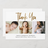 Modern Gold Script Newborn Baby Photo Collage Aankondiging (Voorkant / Achterkant)