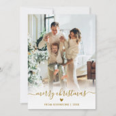Modern Gold Script One Photo Cute Merry Christmas Feestdagenkaart (Voorkant)