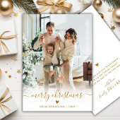 Modern Gold Script One Photo Cute Merry Christmas Feestdagenkaart