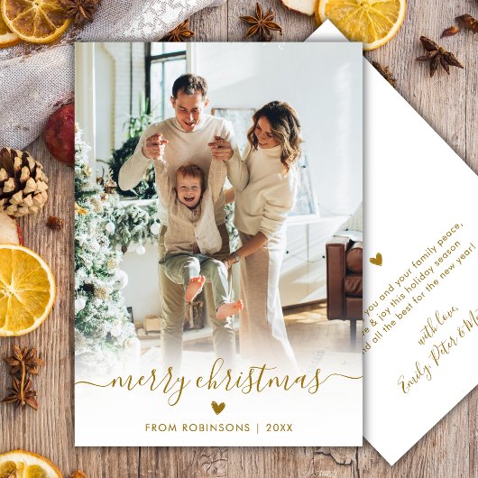 Modern Gold Script One Photo Cute Merry Christmas Feestdagenkaart