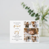 Modern Gold Script Peace & Joy Christmas 5 Foto Briefkaart (Staand voorkant)