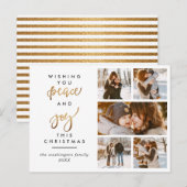 Modern Gold Script Peace & Joy Christmas 5 Foto Briefkaart (Voorkant / Achterkant)