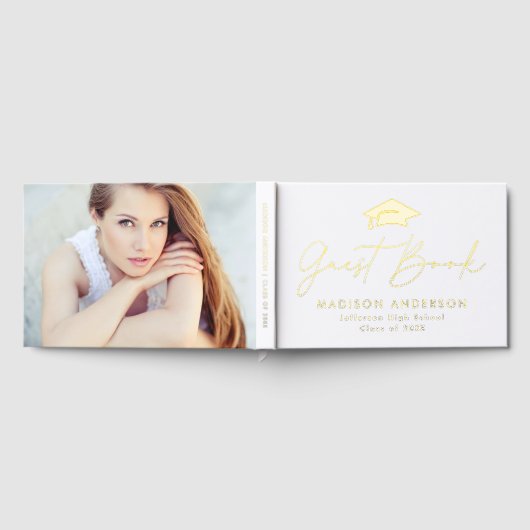 Modern Gold Script Photo Afstuderen Gastenboek (Volledig)