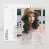 Modern Gold Script Photo Afstuderen Hartelijk dank Briefkaart (Voorkant / Achterkant)