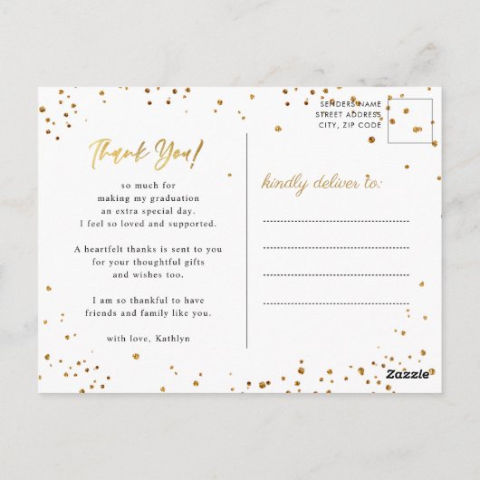 Modern Gold Script Photo Afstuderen Hartelijk dank Briefkaart (Achterkant)