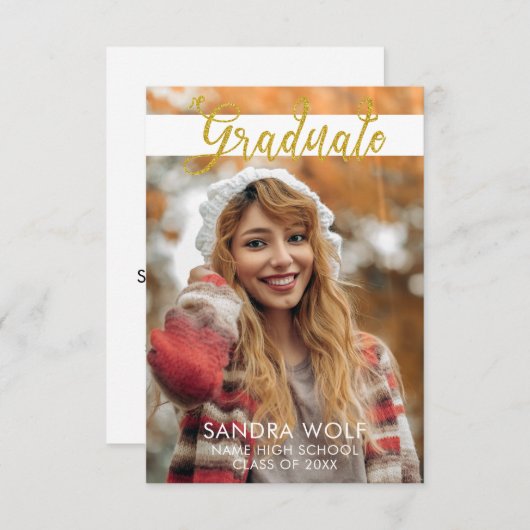 Modern Gold Script Photo Afstuderen Kaart (Voorkant / Achterkant)