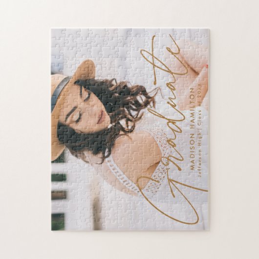 Modern Gold Script Photo Afstuderen Legpuzzel (Verticaal)