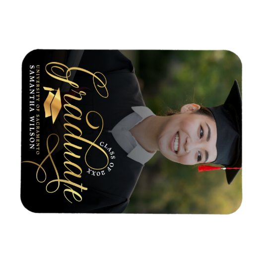Modern Gold Script Photo Afstuderen Magneet (Horizontaal)