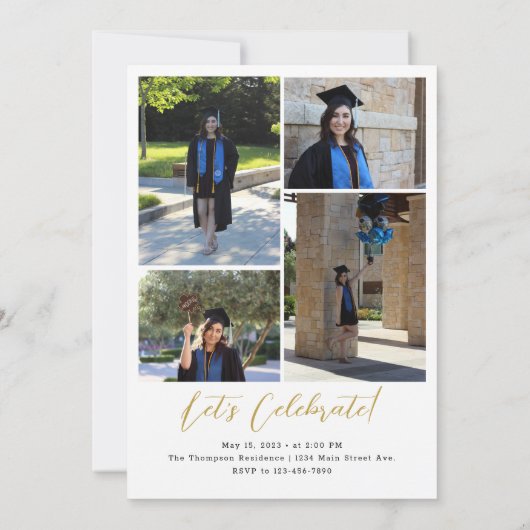 Modern Gold Script Photo Arch & Collage Afstuderen Kaart (Achterkant)