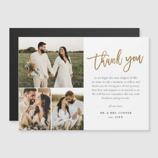 Modern Gold Script Photo Collage Weddenschap Harte (Voorkant / Achterkant)