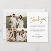 Modern Gold Script Photo Collage Wedding Bedankkaart (Voorkant)