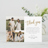 Modern Gold Script Photo Collage Wedding Bedankkaart (Staand voorkant)