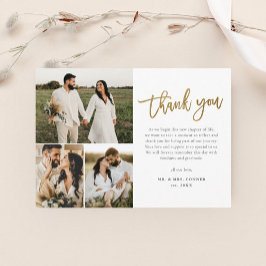 Modern Gold Script Photo Collage Wedding Bedankkaart
