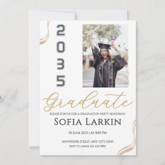 Modern Gold Script Photo Graduation Party  Kaart