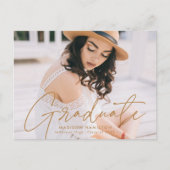 Modern Gold Script Photo Graduparty Uitnodiging Briefkaart (Voorkant)