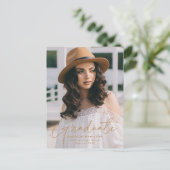 Modern Gold Script Photo Graduparty Uitnodiging Briefkaart (Staand voorkant)