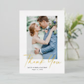 Modern Gold Script Photo Weddenschap Hartelijk dan Folie Feestdagenkaart (Staand Voorkant)