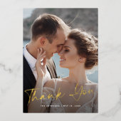 Modern Gold Script Photo Weddenschap Hartelijk dan Folie Uitnodiging (Voorkant)